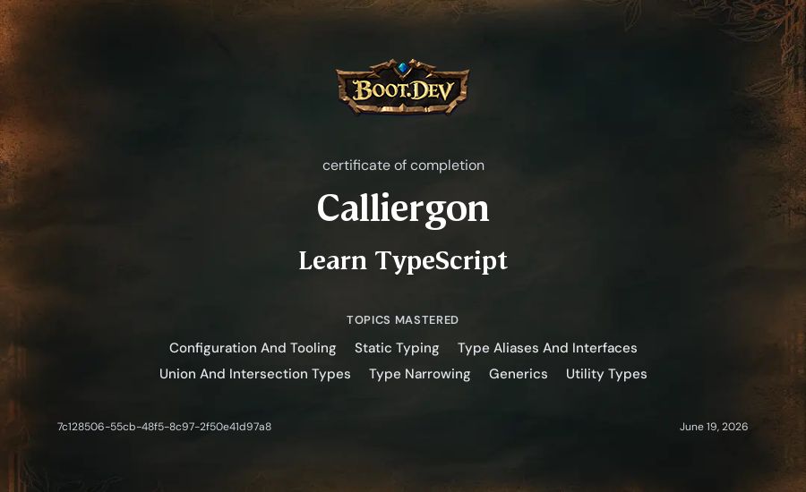Calliergon's Boot.dev Learn TypeScript certificate