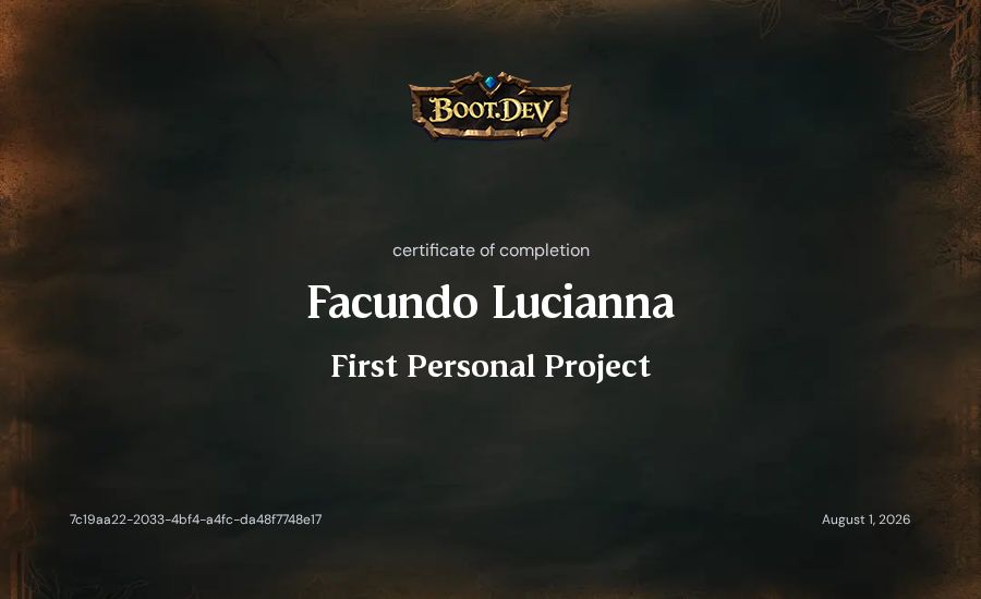 Facundo Lucianna's Boot.dev First Personal Project certificate