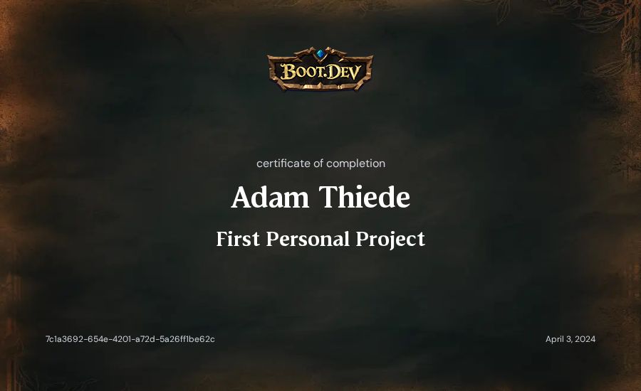Adam Thiede's Boot.dev First Personal Project certificate