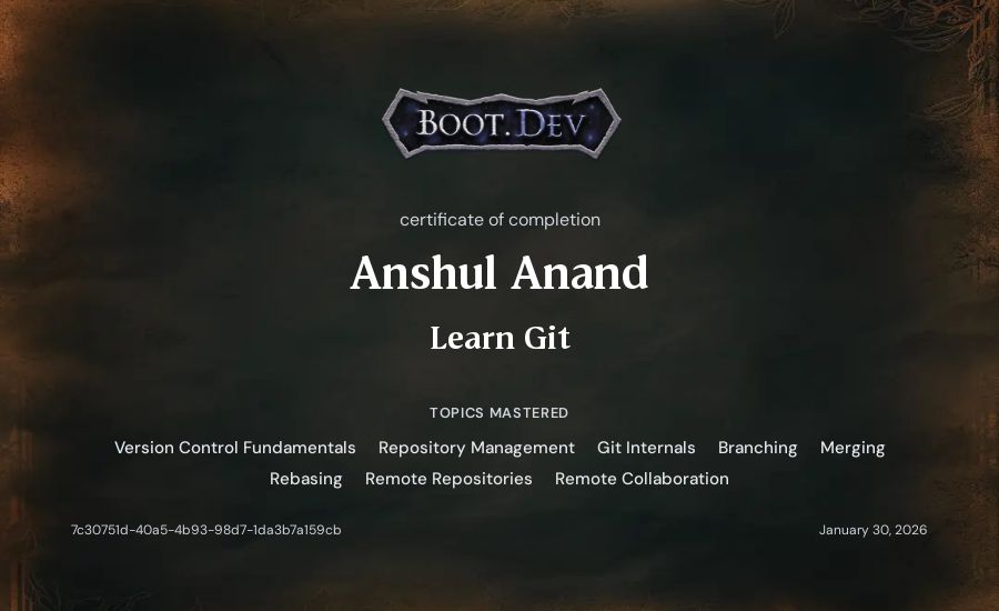 Anshul Anand's Boot.dev Learn Git certificate