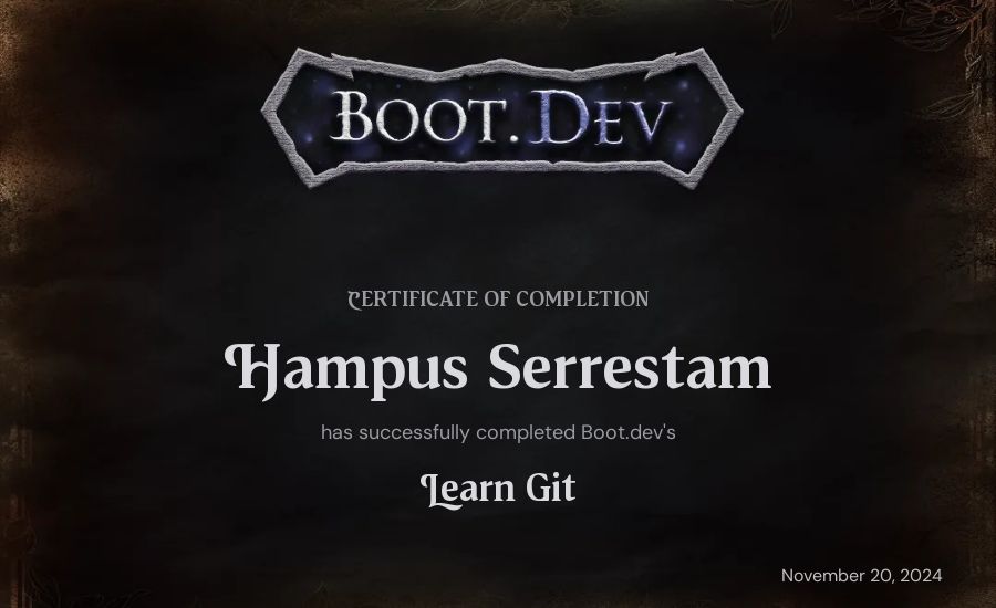 Hampus Serrestam's Boot.dev Learn Git certificate