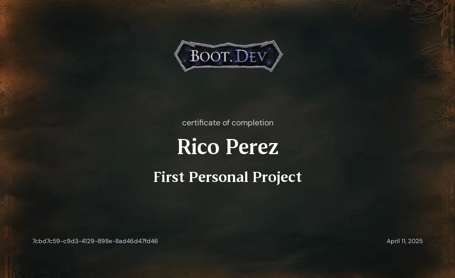 Celeste Perez's Boot.dev First Personal Project certificate