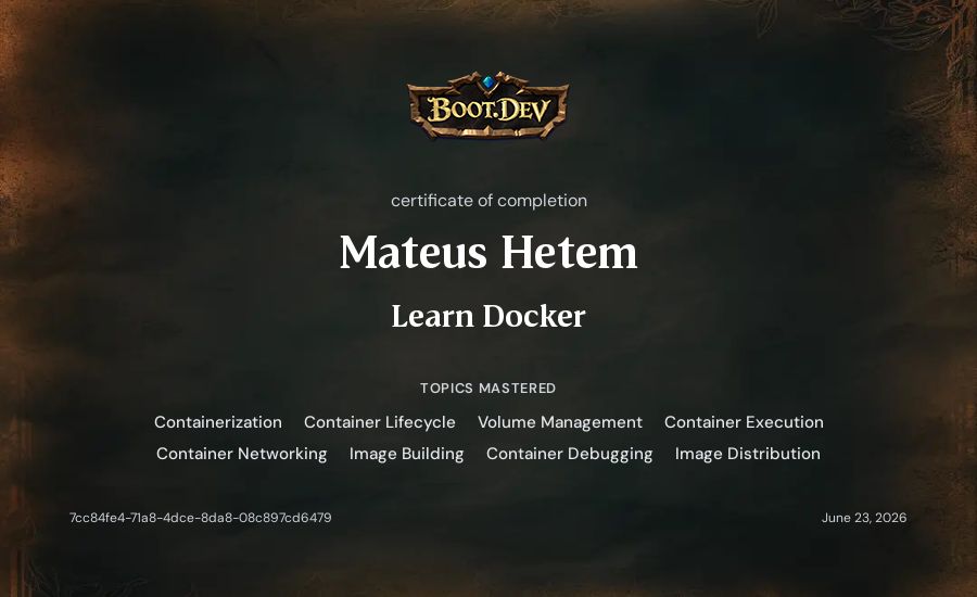 Mateus Hetem's Boot.dev Learn Docker certificate