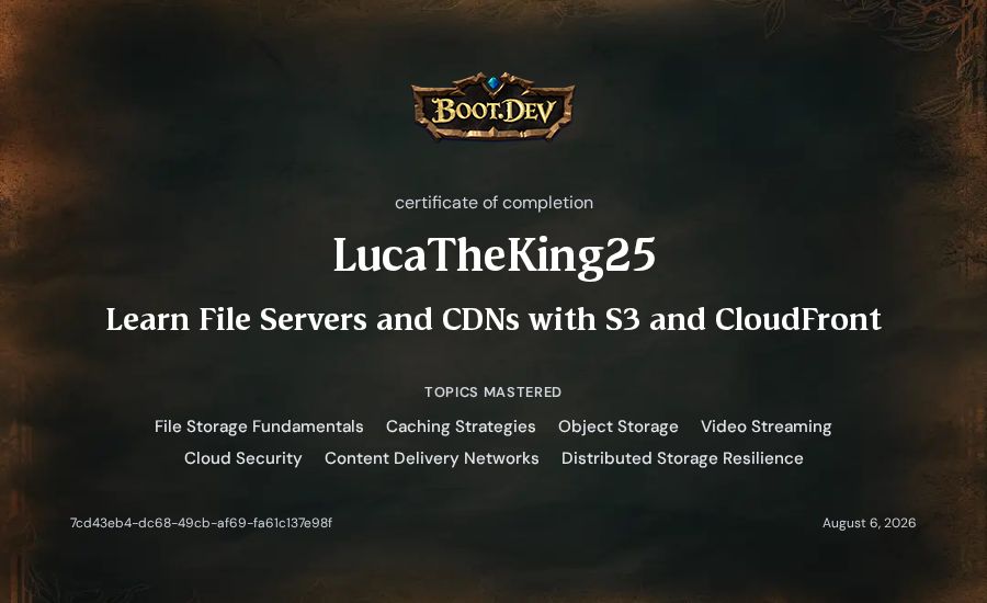 LucaTheKing25's Boot.dev Learn File Servers and CDNs with S3 and CloudFront certificate