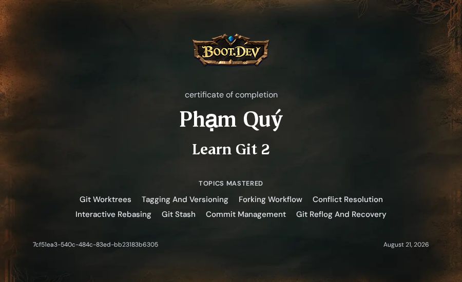 Phạm Quý's Boot.dev Learn Git 2 certificate
