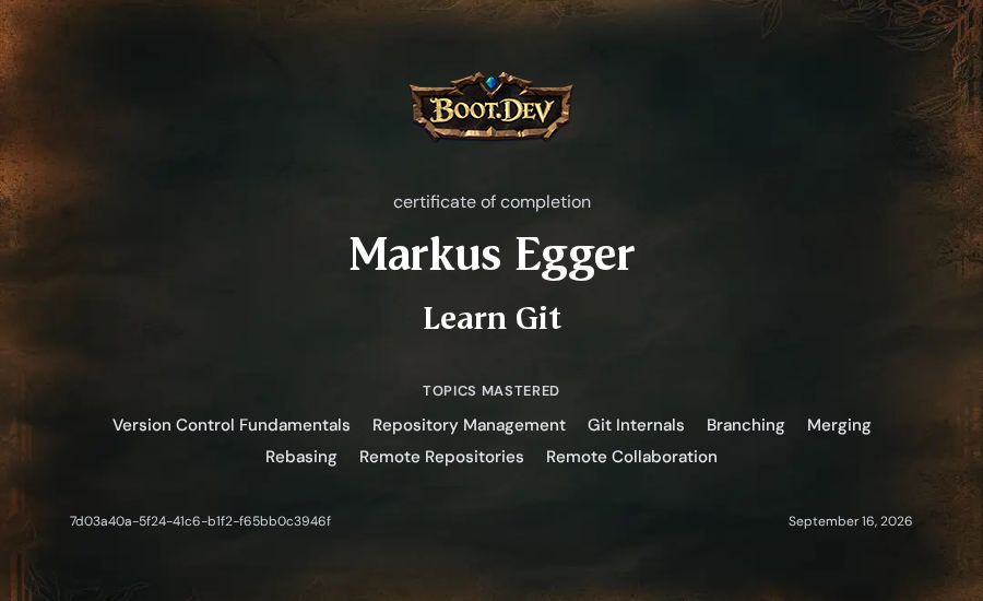 Markus Egger's Boot.dev Learn Git certificate