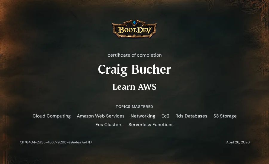 Craig Bucher's Boot.dev Learn AWS certificate