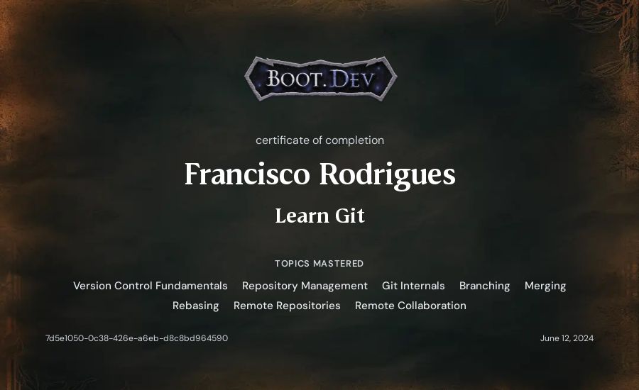 Francisco Rodrigues's Boot.dev Learn Git certificate
