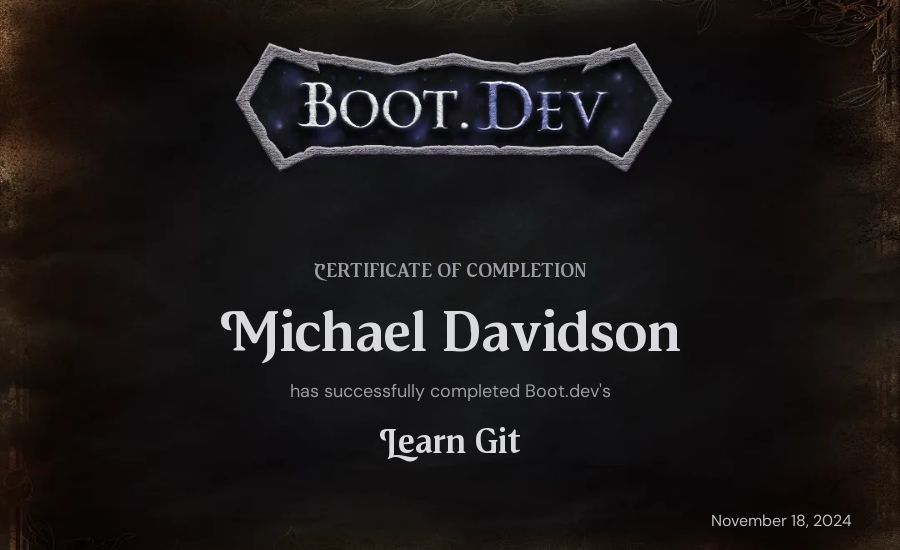 Mike Davidson's Boot.dev Learn Git certificate