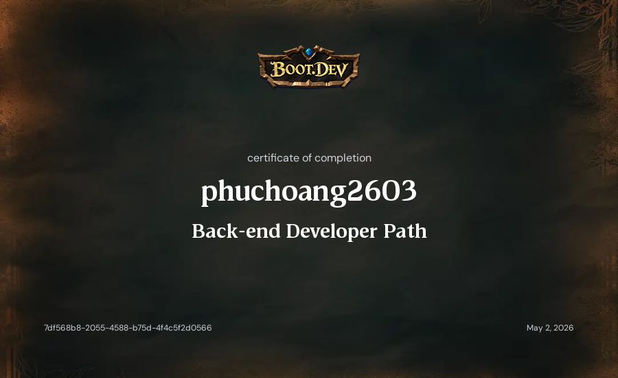 phuchoang2603's Boot.dev Backend Developer Path certificate