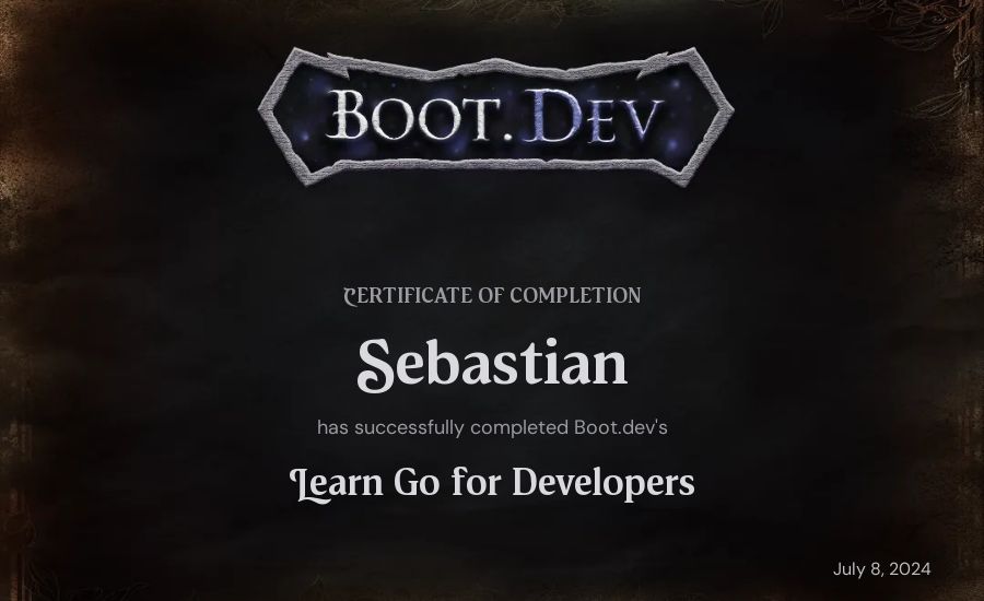 Sebastian's Boot.dev Learn Go certificate