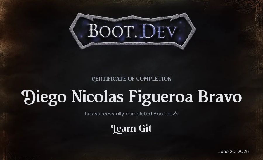 Diego Nicolas Figueroa Bravo's Boot.dev Learn Git certificate