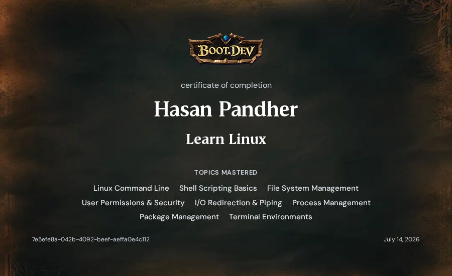 Hasan Pandher's Boot.dev Learn Linux certificate