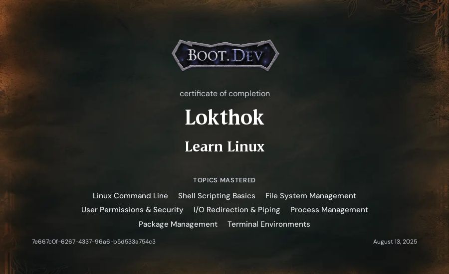 Lokthok's Boot.dev Learn Linux certificate