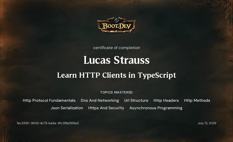 Lucas Strauss's Boot.dev Learn HTTP Clients in TypeScript certificate