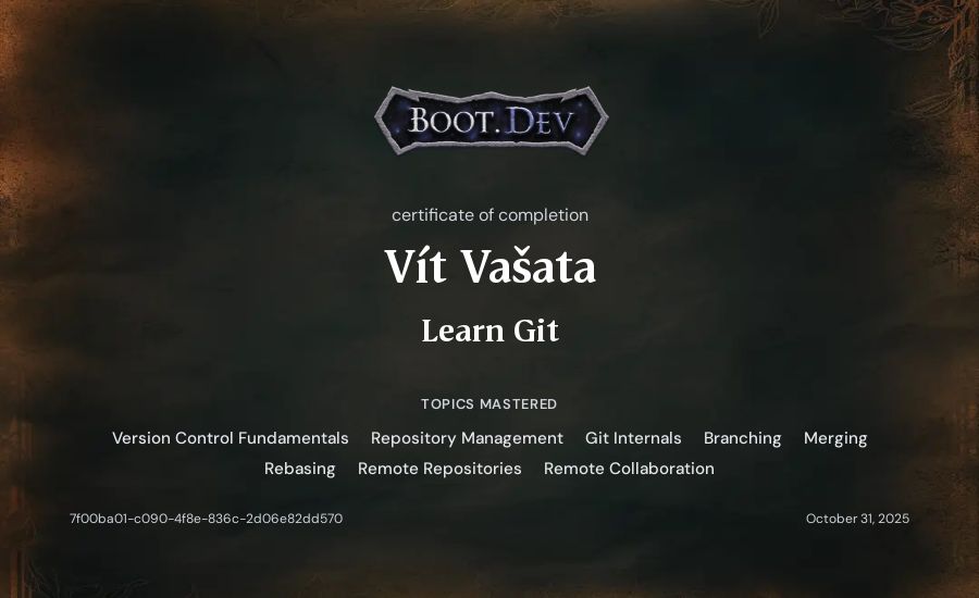 Vít Vašata's Boot.dev Learn Git certificate