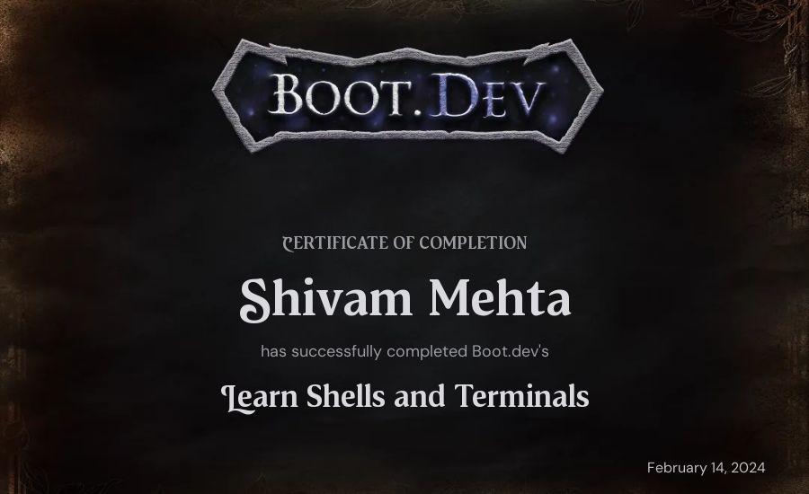 Shivam Mehta's Boot.dev Learn Linux certificate