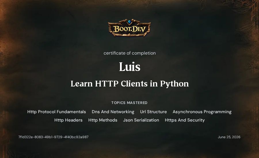 Luis's Boot.dev Learn HTTP Clients in Python certificate