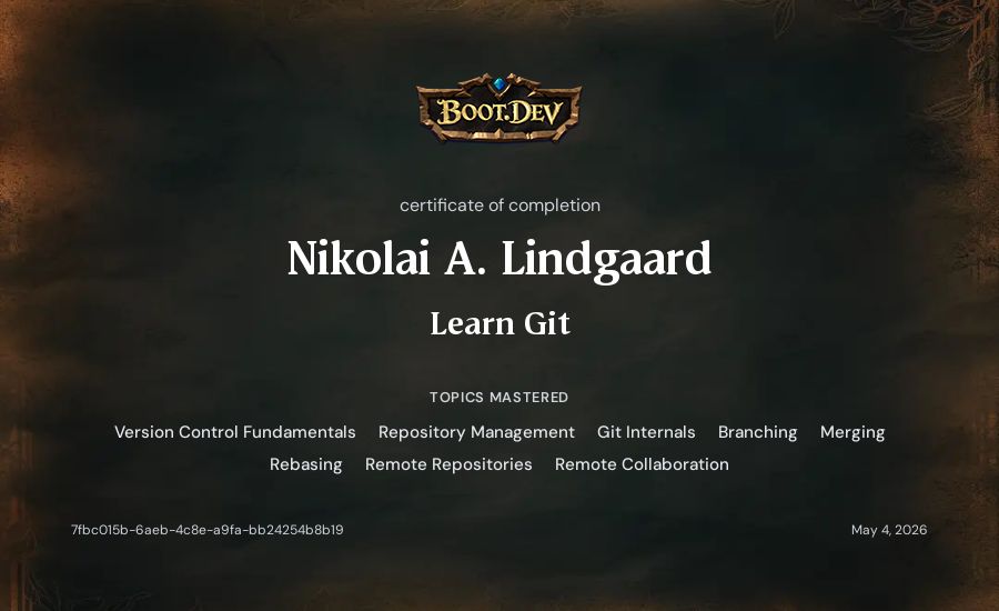 Nikolai A. Lindgaard's Boot.dev Learn Git certificate