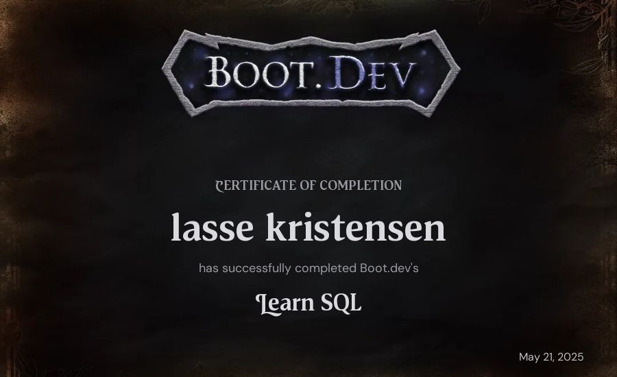 lasse kristensen's Boot.dev Learn SQL certificate