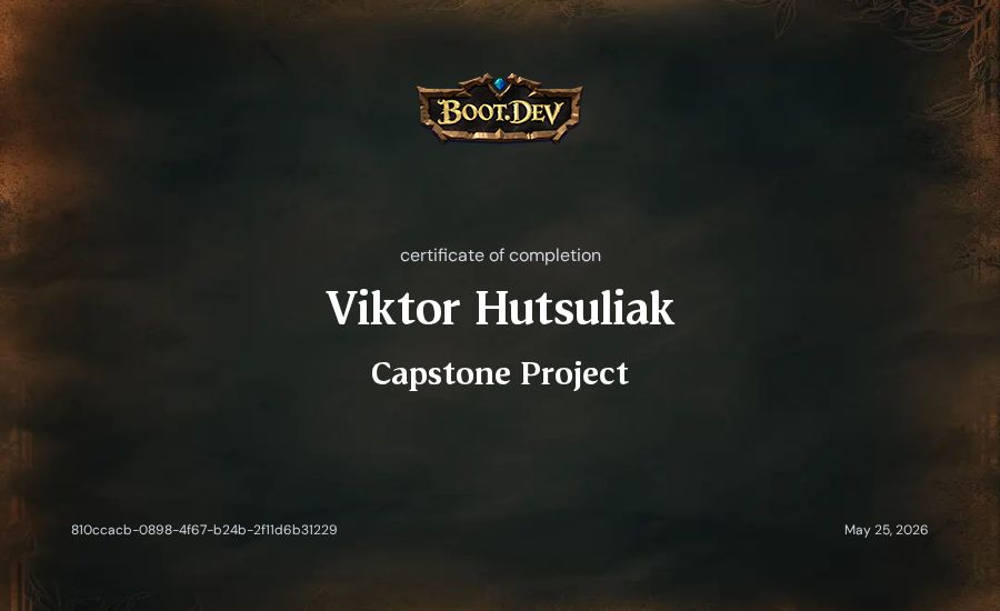 Viktor Hutsuliak's Boot.dev Capstone Project certificate