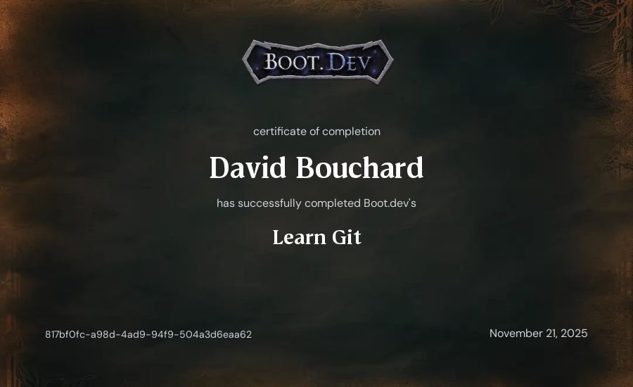 David Bouchard's Boot.dev Learn Git certificate