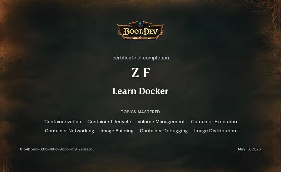 Zeke F's Boot.dev Learn Docker certificate