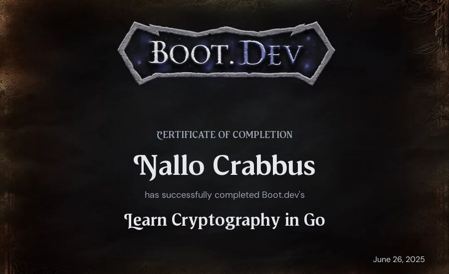 Nallo Crabbus's Boot.dev Learn Cryptography in Go certificate