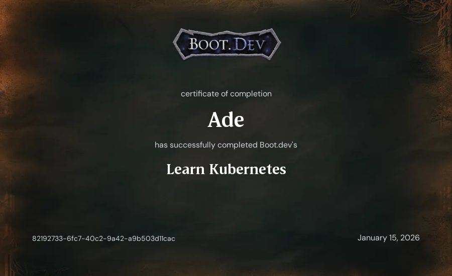 Ade's Boot.dev Learn Kubernetes certificate