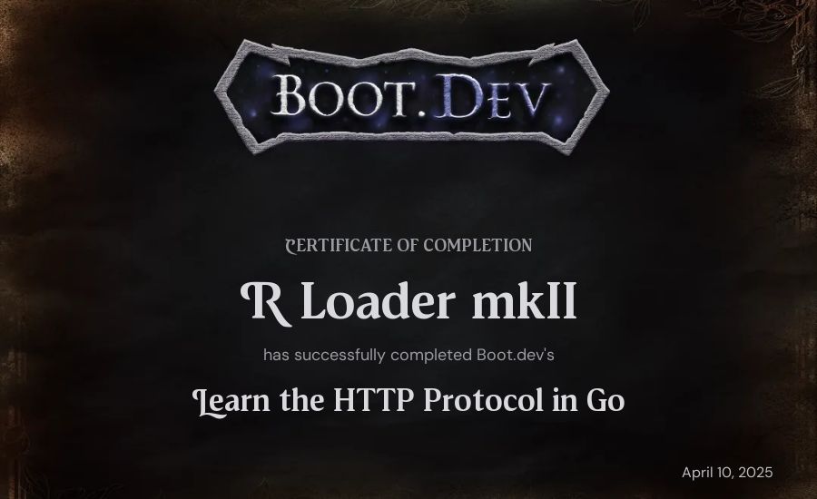 R Loader mkII's Boot.dev Learn the HTTP Protocol in Go certificate