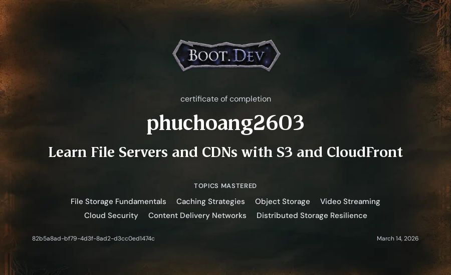 phuchoang2603's Boot.dev Learn File Servers and CDNs with S3 and CloudFront certificate
