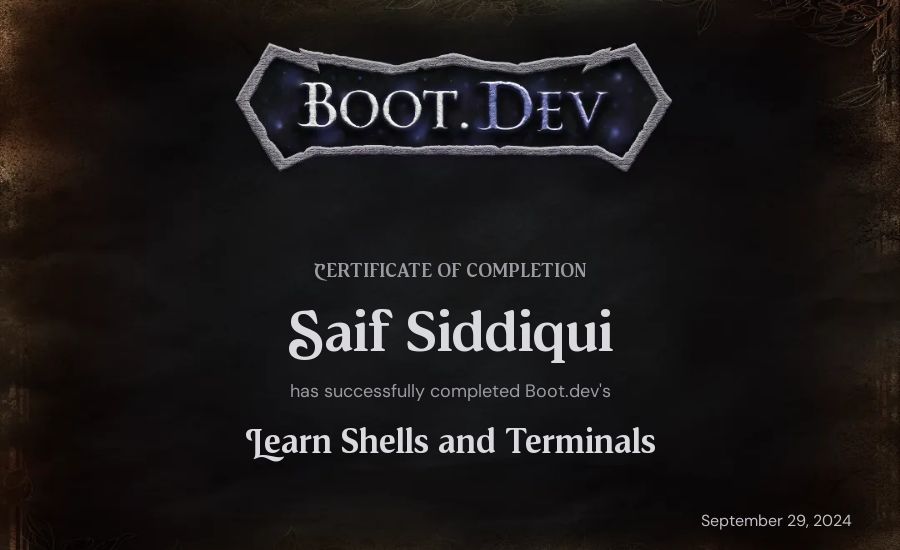 Saif Siddiqui's Boot.dev Learn Linux certificate