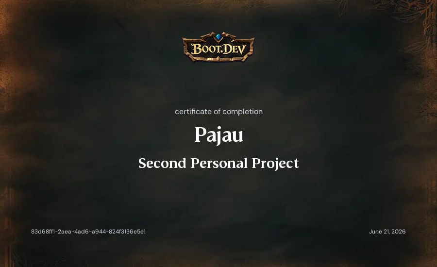 Pajau's Boot.dev Second Personal Project certificate