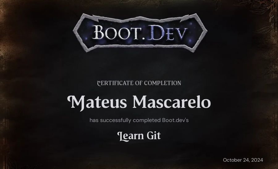 Mateus Mascarelo's Boot.dev Learn Git certificate