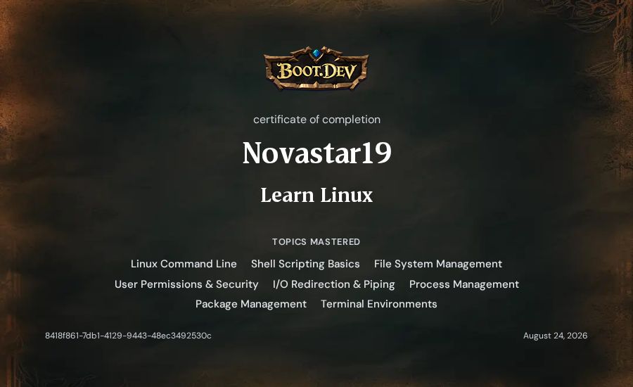 Novastar19's Boot.dev Learn Linux certificate
