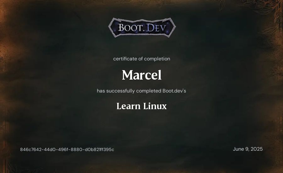 Marcel's Boot.dev Learn Linux certificate