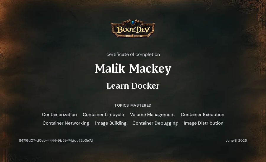 Malik Mackey's Boot.dev Learn Docker certificate