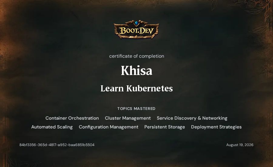 Khisa's Boot.dev Learn Kubernetes certificate