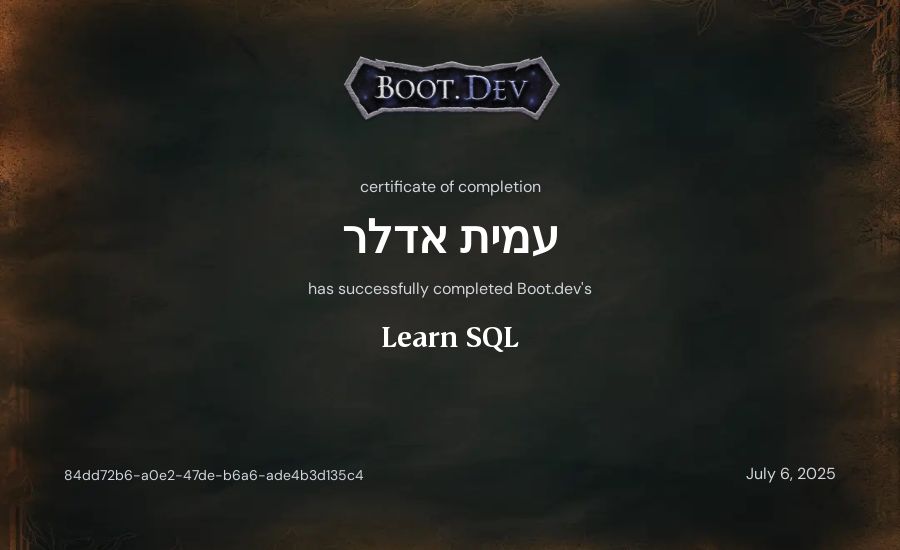 עמית אדלר's Boot.dev Learn SQL certificate
