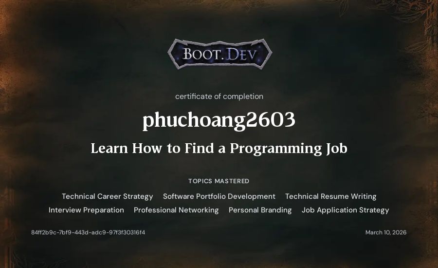 phuchoang2603's Boot.dev Learn How to Find a Programming Job certificate