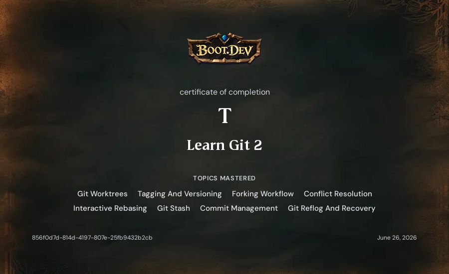 T's Boot.dev Learn Git 2 certificate