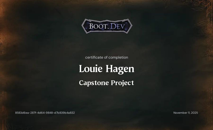 Louie Hagen's Boot.dev Capstone Project certificate