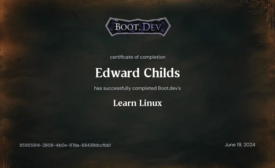 Edward Childs's Boot.dev Learn Linux certificate