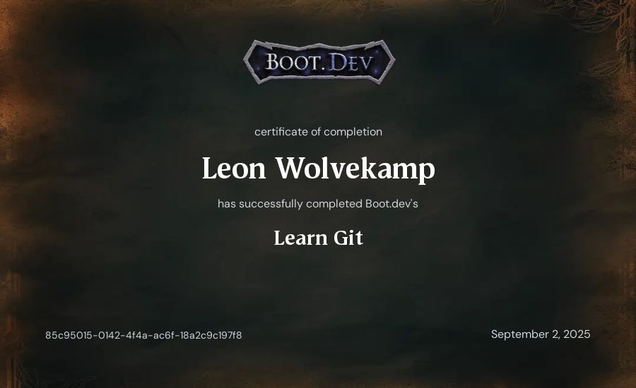 Leon Wolvekamp's Boot.dev Learn Git certificate