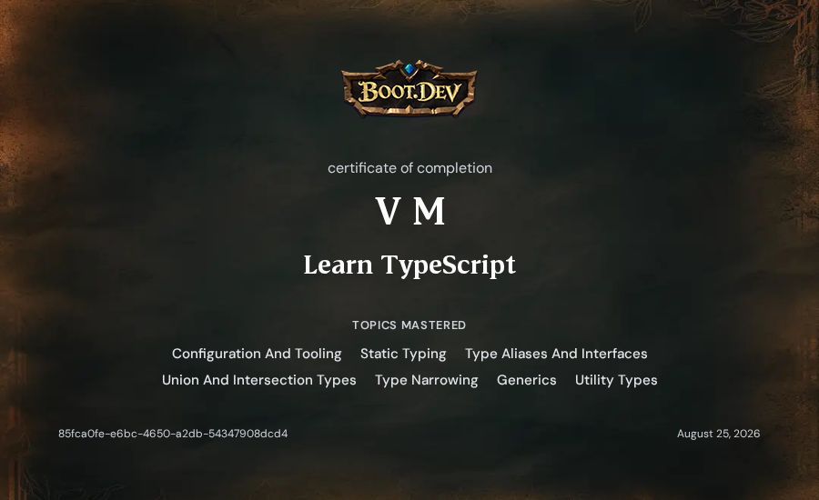 V M's Boot.dev Learn TypeScript certificate