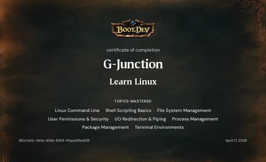 G-Junction's Boot.dev Learn Linux certificate