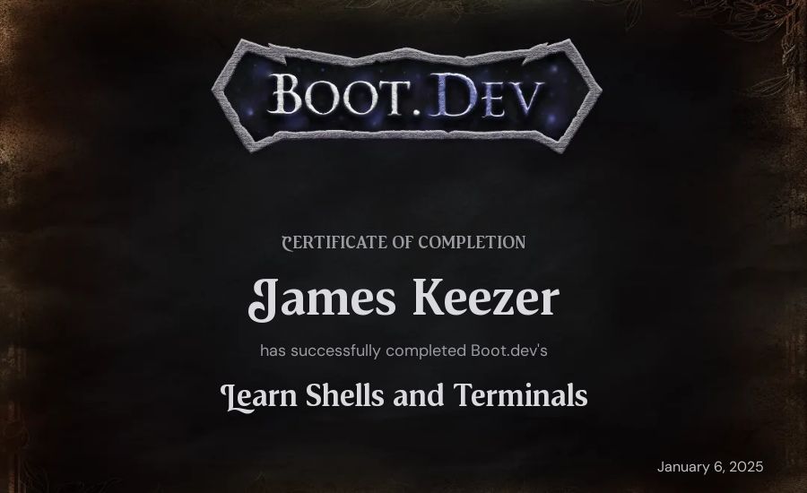 James Keezer's Boot.dev Learn Linux certificate