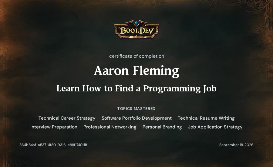 Aaron Fleming's Boot.dev Learn How to Find a Programming Job certificate