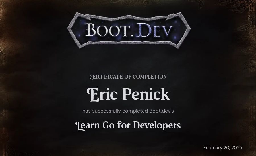 Eric Penick's Boot.dev Learn Go certificate