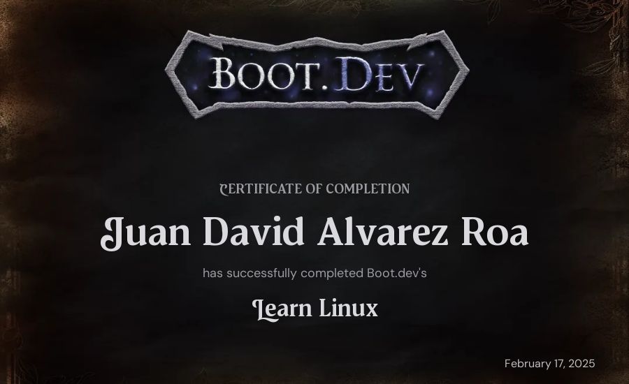 Juan David Alvarez Roa's Boot.dev Learn Linux certificate